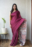 HAND BLOCK PRINTED AJRAKH MODAL SILK SAREE (CIG79)