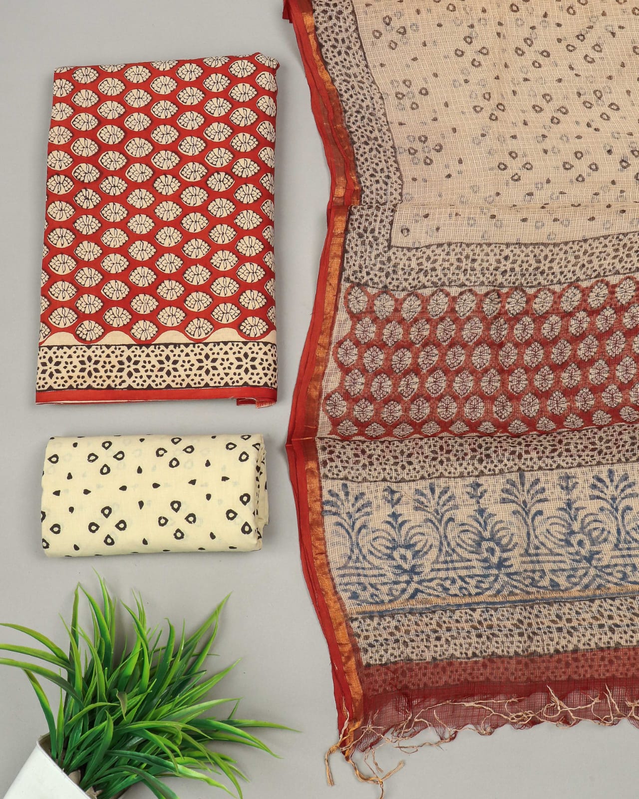 JAIPURI BLOCK PRINTED COTTON SUIT WITH KOTA DUPPATA (CKS110)
