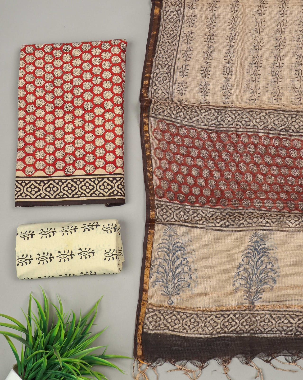 JAIPURI BLOCK PRINTED COTTON SUIT WITH KOTA DUPPATA (CKS112)