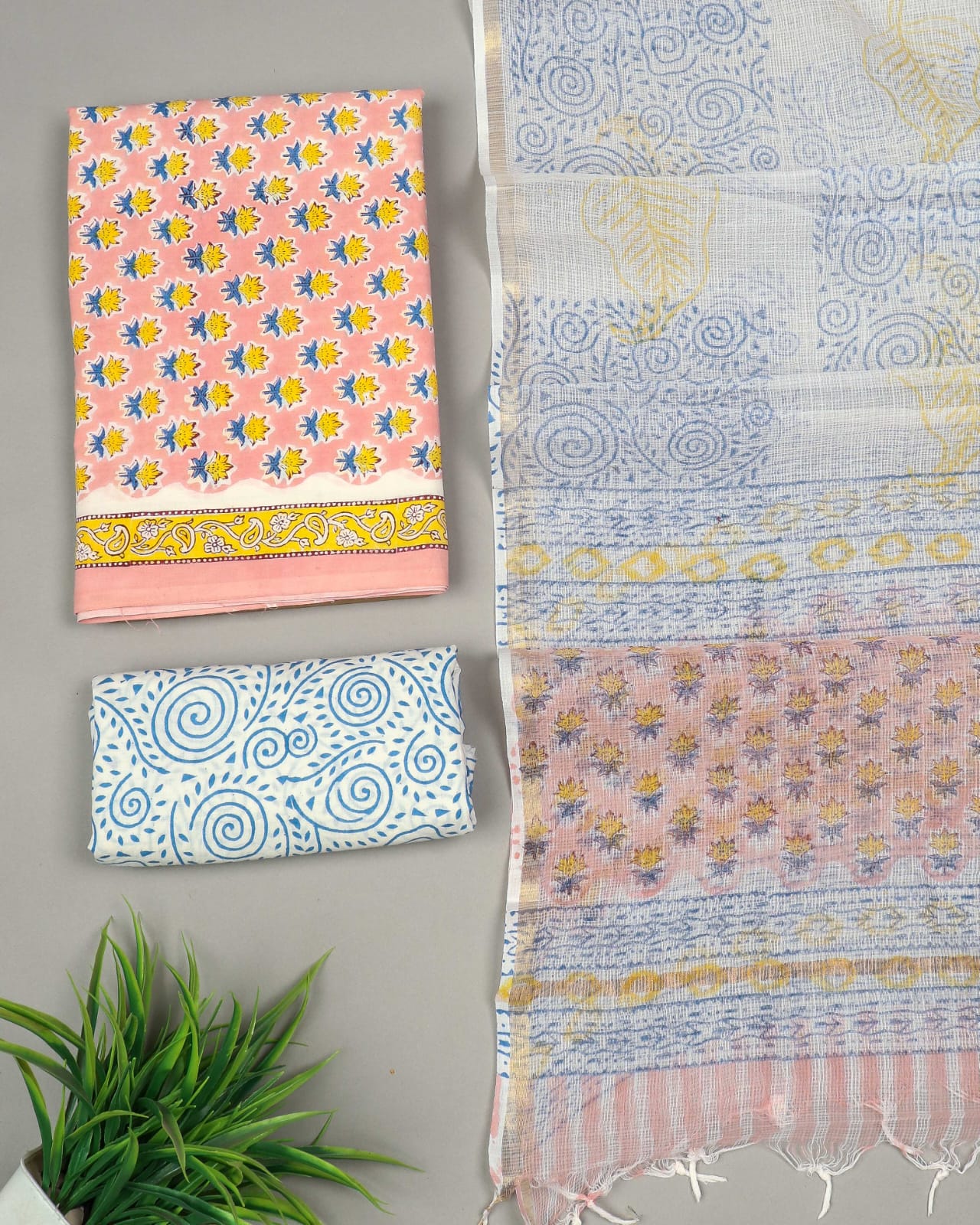 JAIPURI BLOCK PRINTED COTTON SUIT WITH KOTA DUPPATA (CKS114)
