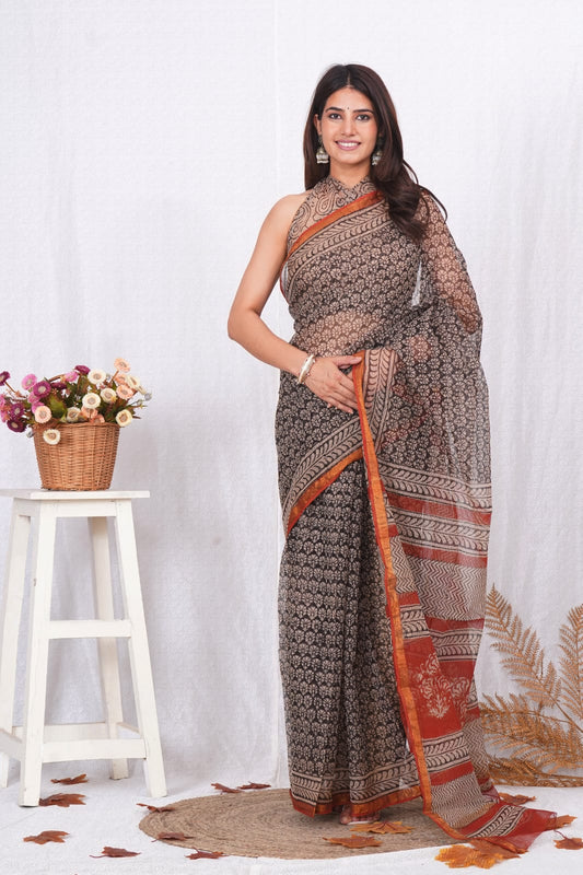 Jaipuri Block Printed Cotton Kota Doriya Saree (CIS101)