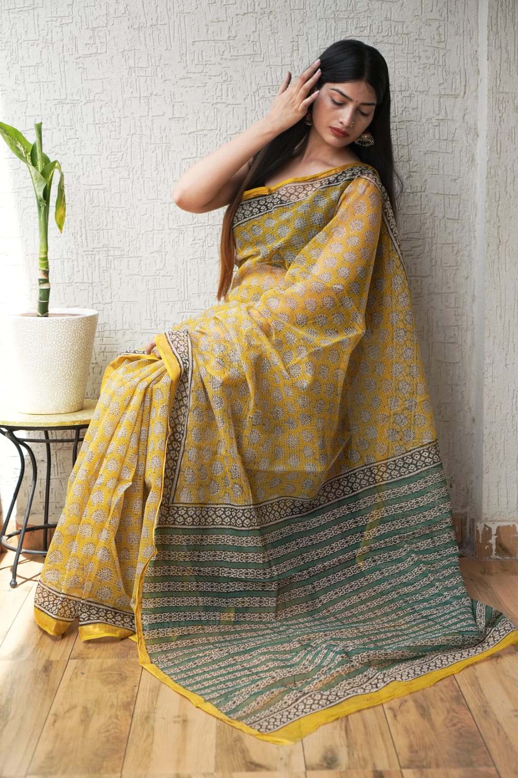 Jaipuri Block Printed Cotton Kota Doriya Saree (CIS105)