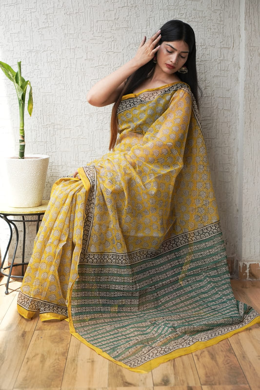 Jaipuri Block Printed Cotton Kota Doriya Saree (CIS105)
