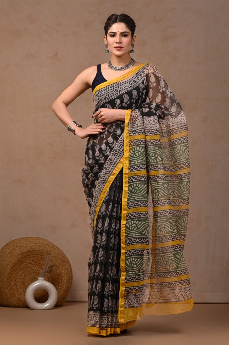 Jaipuri Block Printed Cotton Kota Doriya Saree (CIS109)