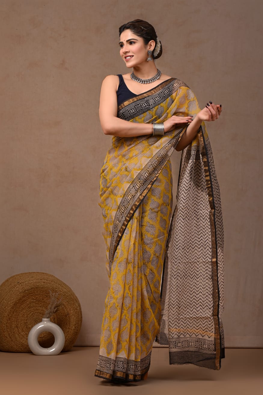 Jaipuri Block Printed Cotton Kota Doriya Saree (CIS109)