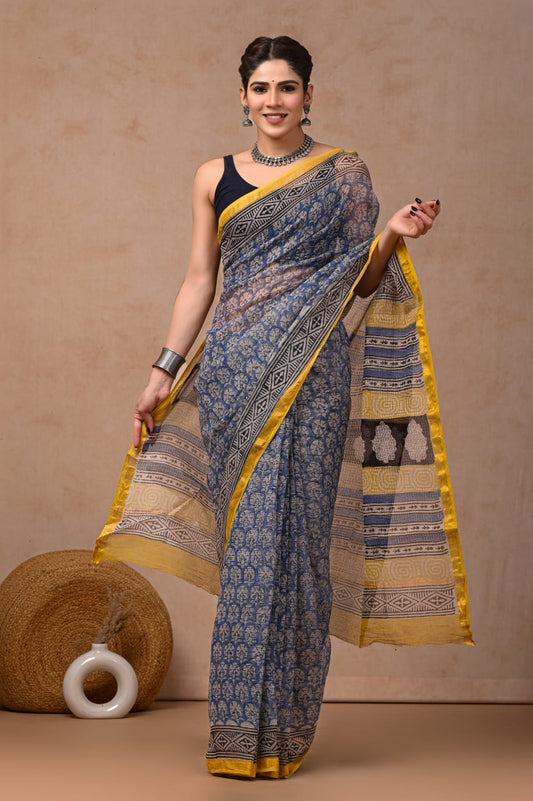 Jaipuri Block Printed Cotton Kota Doriya Saree (CIS110)