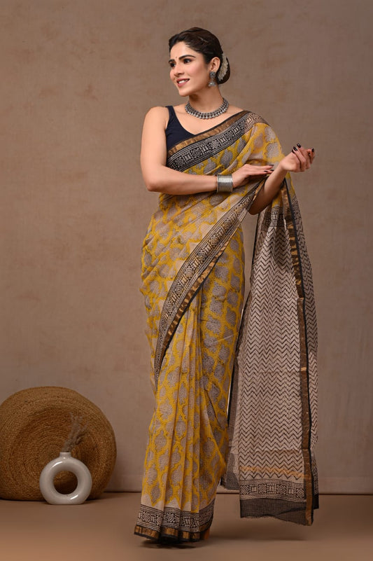 Jaipuri Block Printed Cotton Kota Doriya Saree (CIS109)