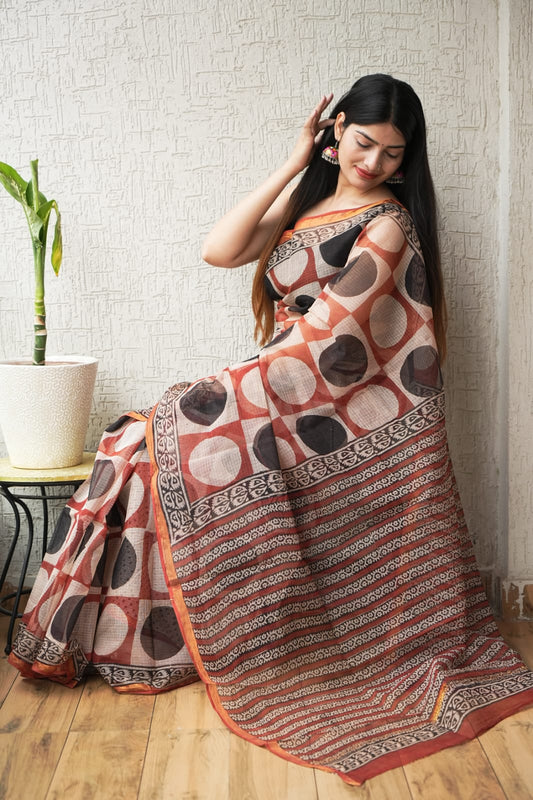 Jaipuri Block Printed Cotton Kota Doriya Saree (CIS114)