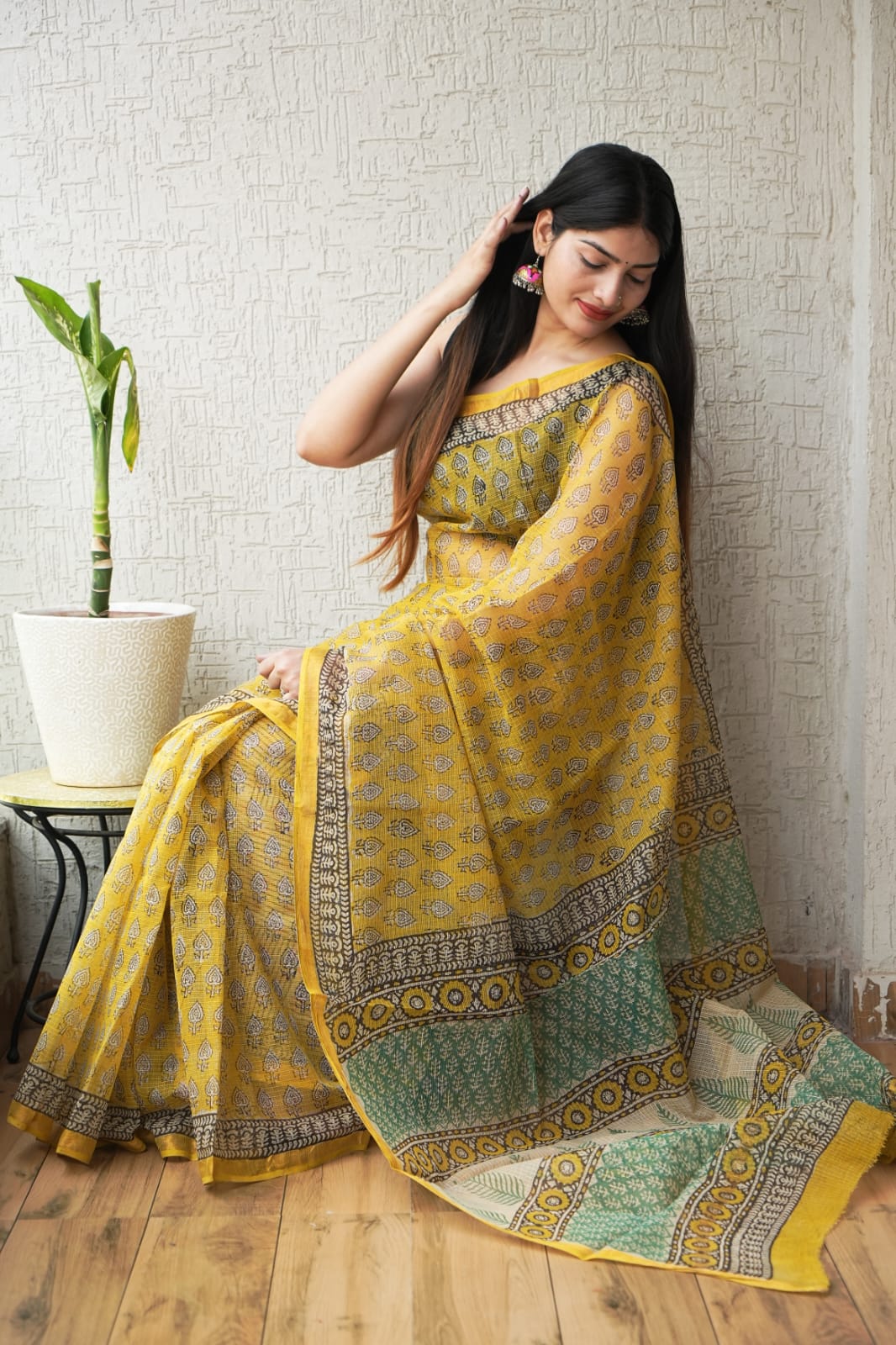 Jaipuri Block Printed Cotton Kota Doriya Saree (CIS117)
