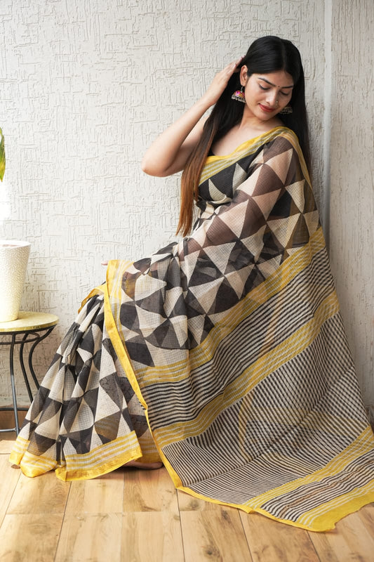 Jaipuri Block Printed Cotton Kota Doriya Saree (CIS118)