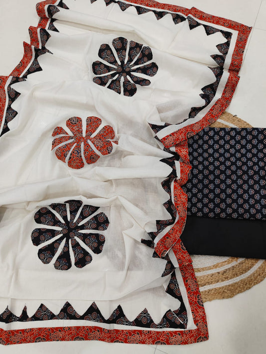 Ajarkh  Print Suit Pcs With Patch Work And Mirror Work Dupatta (ASW02)