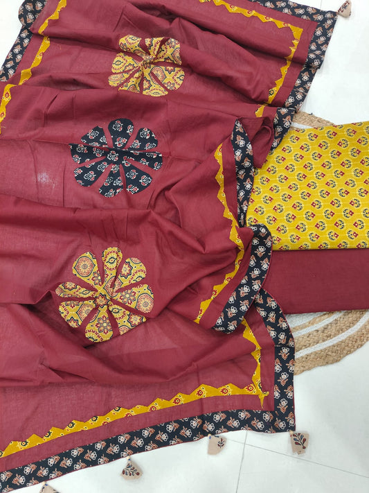 Ajarkh  Print Suit Pcs With Patch Work And Mirror Work Dupatta (ASW04)
