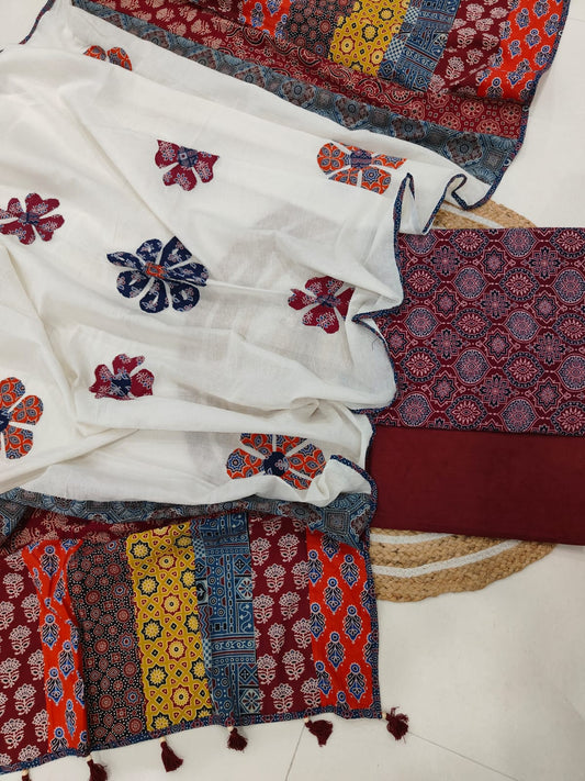 Ajarkh  Print Suit Pcs With Patch Work And Mirror Work Dupatta (ASW09)