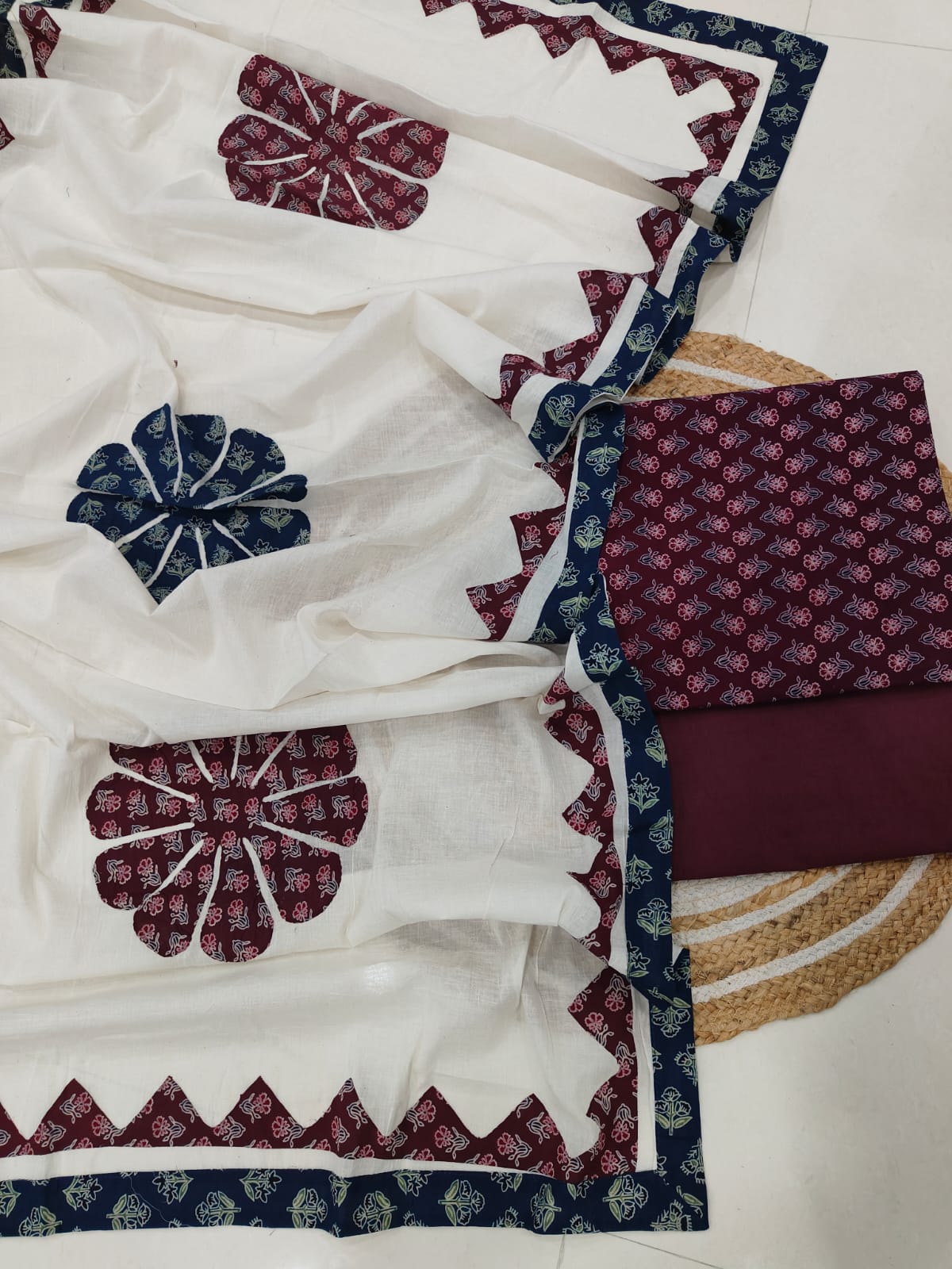 Ajarkh  Print Suit Pcs With Patch Work And Mirror Work Dupatta (ASC010)