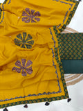 Ajarkh  Print Suit Pcs With Patch Work And Mirror Work Dupatta (ASC019)