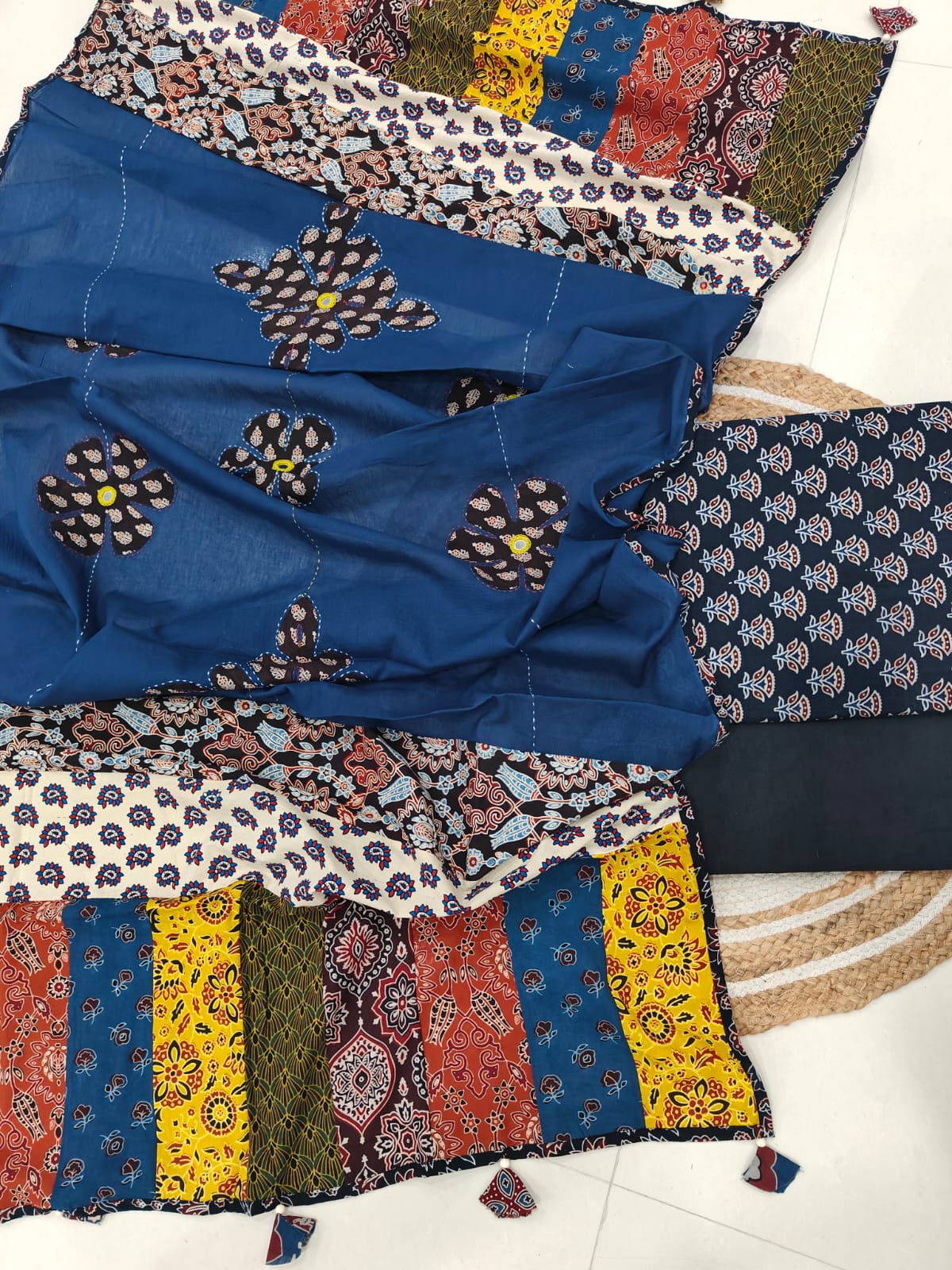Ajarkh  Print Suit Pcs With Patch Work And Mirror Work Dupatta (ASC026)