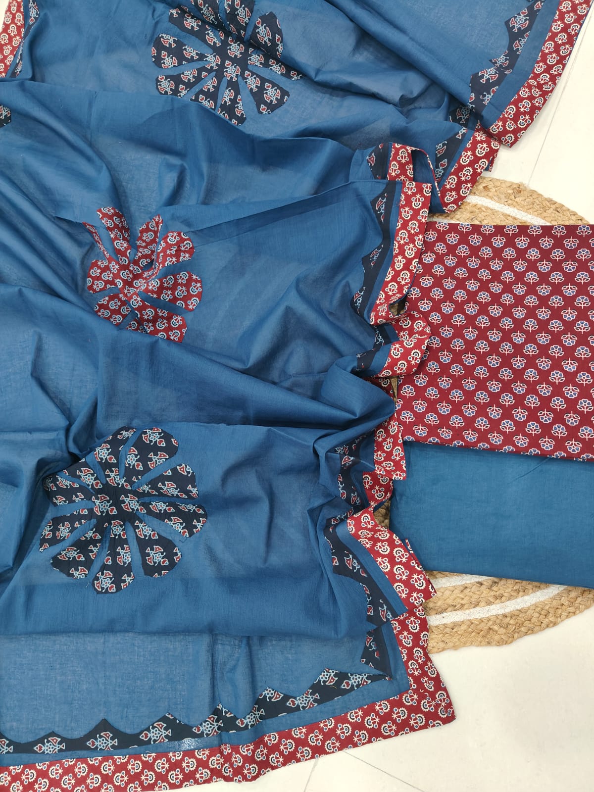 Ajarkh  Print Suit Pcs With Patch Work And Mirror Work Dupatta (ASC033)