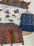Ajarkh  Print Suit Pcs With Patch Work And Mirror Work Dupatta (ASC036)