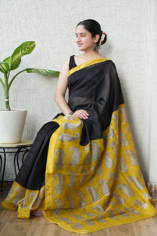 Jaipuri Hand Block Bagru Printed Maheshwari Silk Saree With Blouse (MSS154)