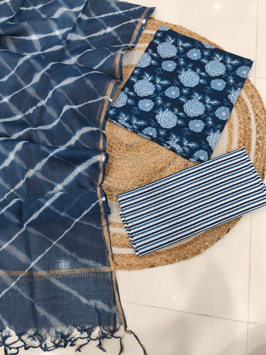 JAIPURI BLOCK PRINTED COTTON SUIT WITH KOTA DUPPATA (CKS126)