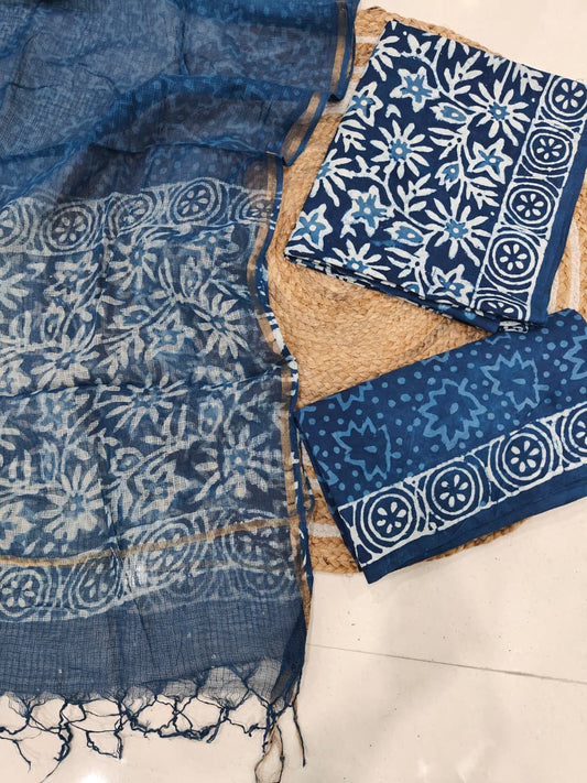JAIPURI BLOCK PRINTED COTTON SUIT WITH KOTA DUPPATA (CKS132)