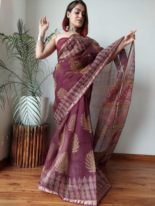 Jaipuri Block Printed Cotton Kota Doriya Saree (CIS122)