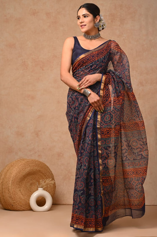 Jaipuri Block Printed Cotton Kota Doriya Saree (CIS120)