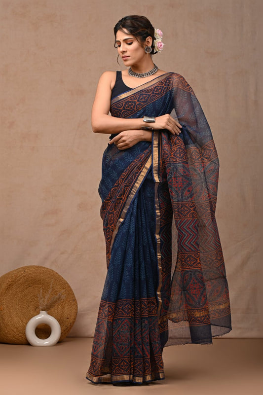 Jaipuri Block Printed Cotton Kota Doriya Saree (CIS124)