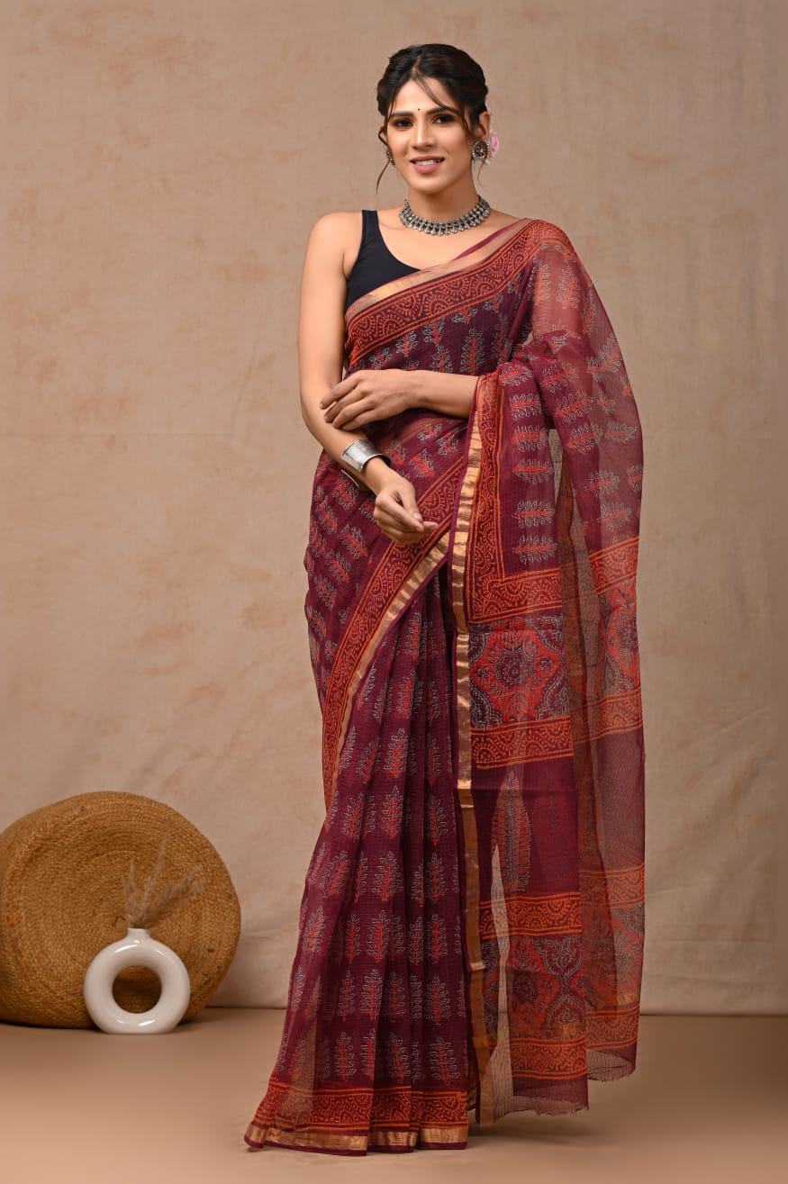 Jaipuri Block Printed Cotton Kota Doriya Saree (CIS123)