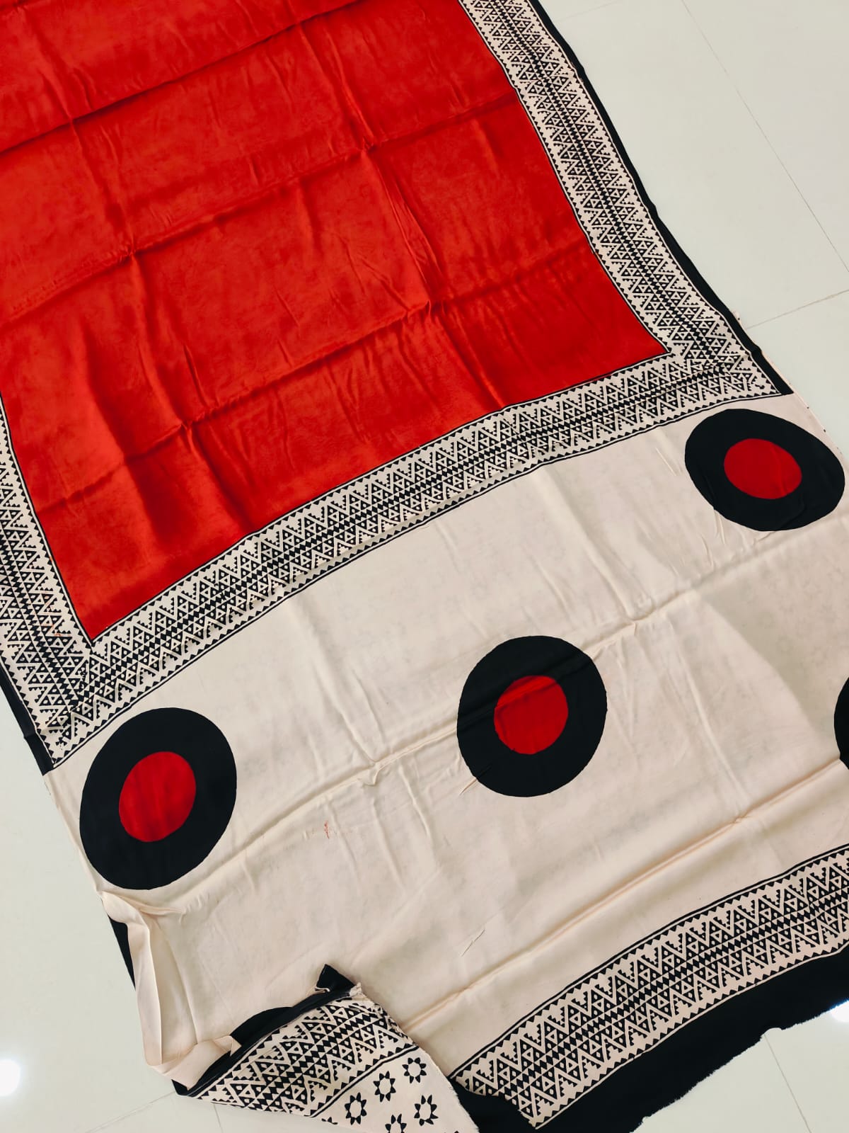 Ajrakh Hand Block Bagru Vanspati Printend Modal Silk Saree with Blouse (CID90)