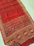 AJRAKH PRINTED PURE DOLA SILK SAREE WITH BLOUSE (MS50)