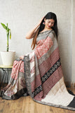 AJRAKH PRINTED PURE DOLA SILK SAREE WITH BLOUSE (MS49)