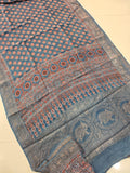 AJRAKH PRINTED PURE DOLA SILK SAREE WITH BLOUSE (MS52)