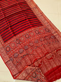 AJRAKH PRINTED PURE DOLA SILK SAREE WITH BLOUSE (MS51)
