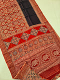 AJRAKH PRINTED PURE DOLA SILK SAREE WITH BLOUSE (MS55)