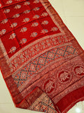 AJRAKH PRINTED PURE DOLA SILK SAREE WITH BLOUSE (MS53)