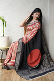 AJRAKH PRINTED PURE DOLA SILK SAREE WITH BLOUSE (MS58)