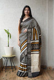 AJRAKH PRINTED PURE DOLA SILK SAREE WITH BLOUSE (MS61)