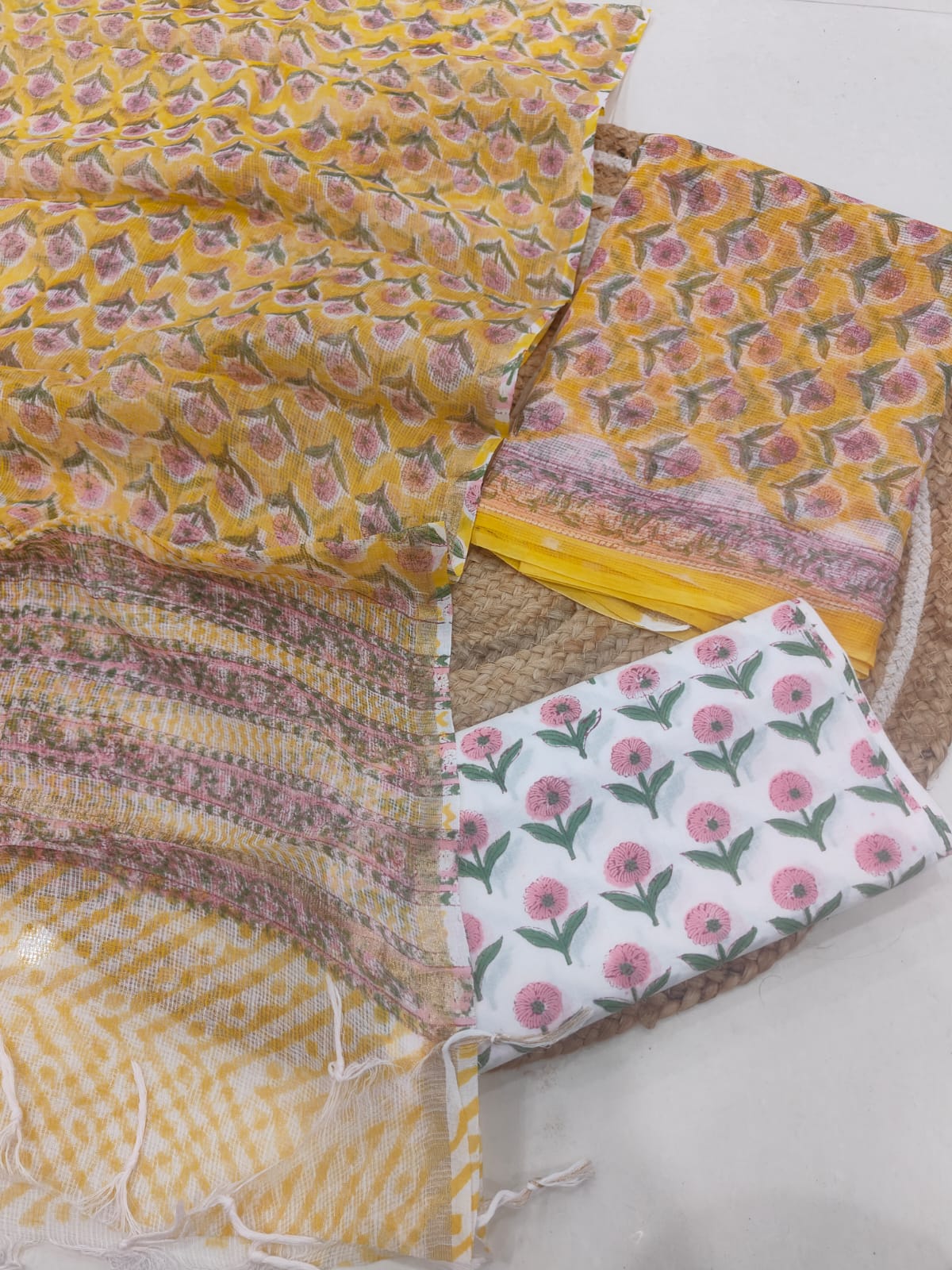 HAND BLOCK PRINTED KOTA DORIYA SUIT WITH KOTA DORIYA DUPPATA (FKS95)
