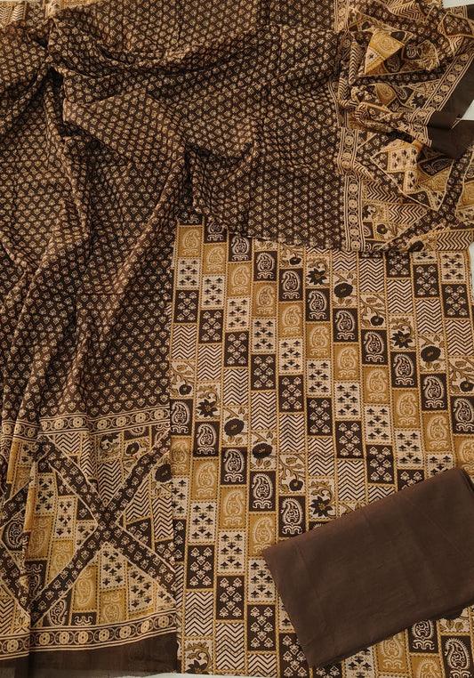 HAND BLOCK PRINTED COTTON 3-PIS SUIT WITH MULMUL DUPPATA (CMS116)