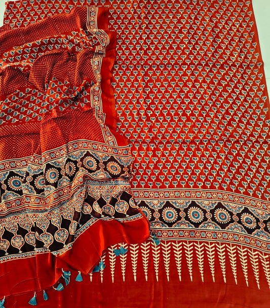 Vanaspati Ajrakh Hand Block Printed Suits Modal Silk Fabric (CIT85)