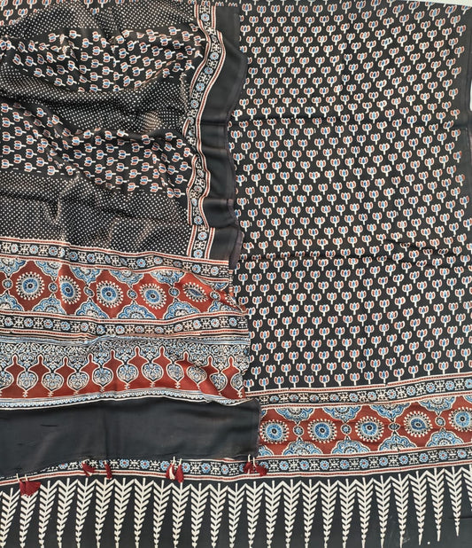 Vanaspati Ajrakh Hand Block Printed Suits Modal Silk Fabric (CIT87)