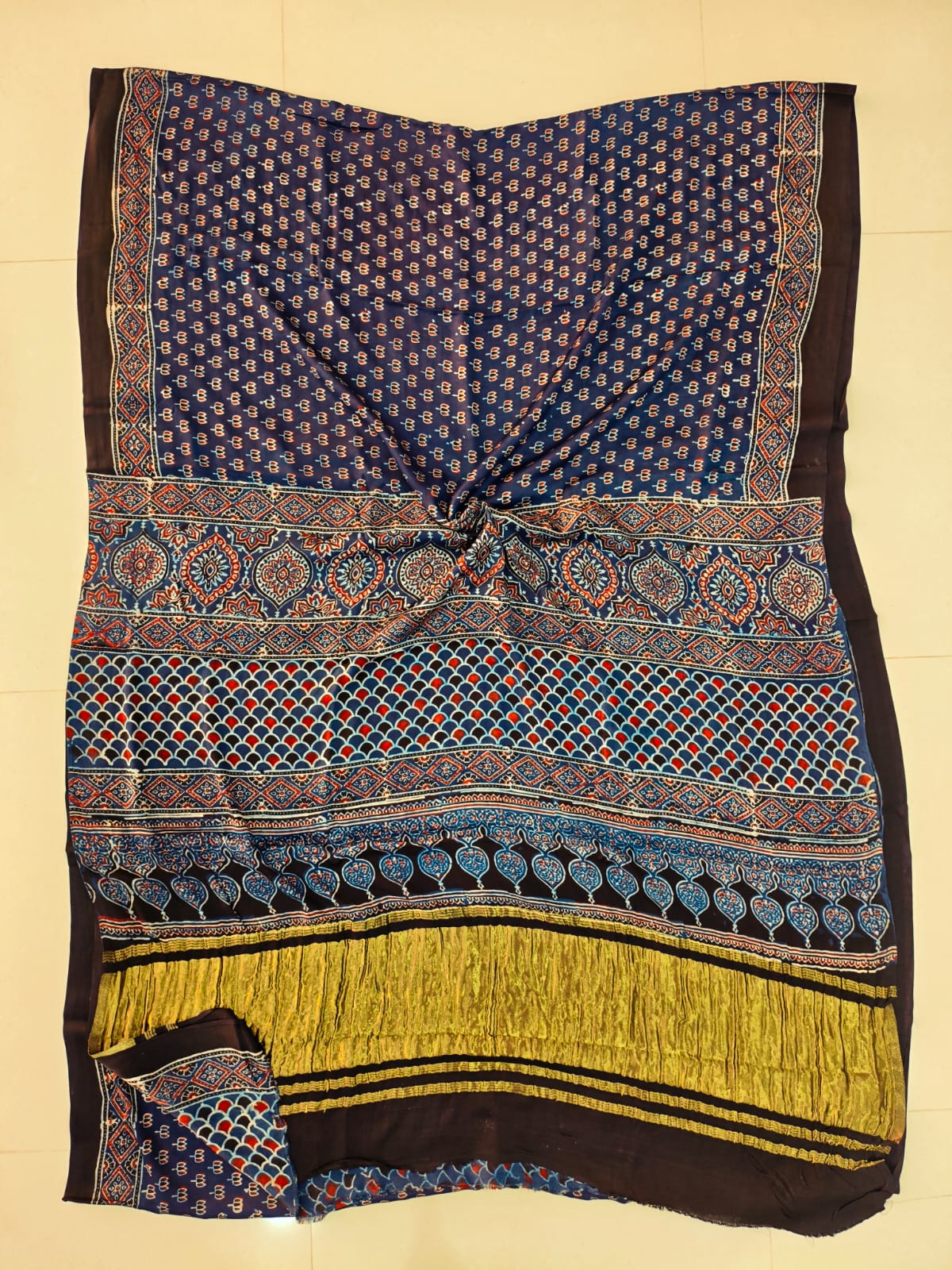 HAND BLOCK PRINTED MODAL SILK LAGDI PATTA  SAREE (CIG81)