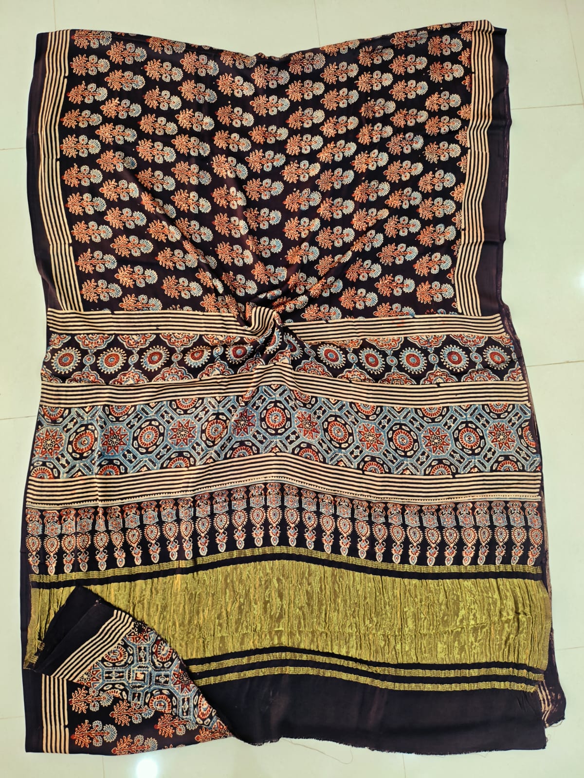 HAND BLOCK PRINTED  MODAL SILK LAGDI PATTA SAREE (CIG86)