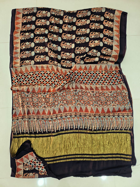 HAND BLOCK PRINTED   MODAL SILK LAGDI PATTA  SAREE (CIG87)