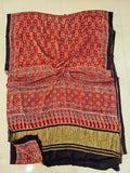 HAND BLOCK PRINTED  MODAL SILK LAGDI PATTA SAREE (CIG88)