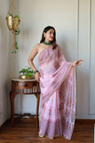 Hand Brush Painted Chiffon Saree with Blouse ( CIA44)