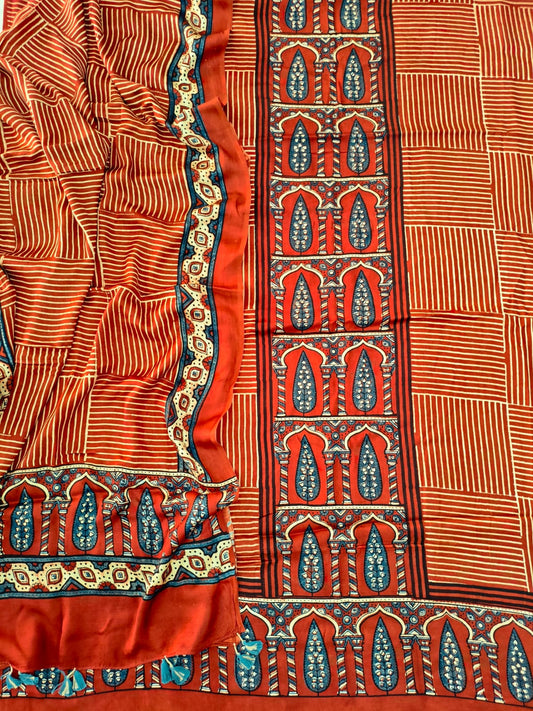 Vanaspati Ajrakh Hand Block Printed Suits Modal Silk Fabric (CIT89)