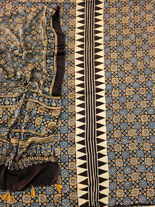 Vanaspati Ajrakh Hand Block Printed Suits Modal Silk Fabric (CIT90)