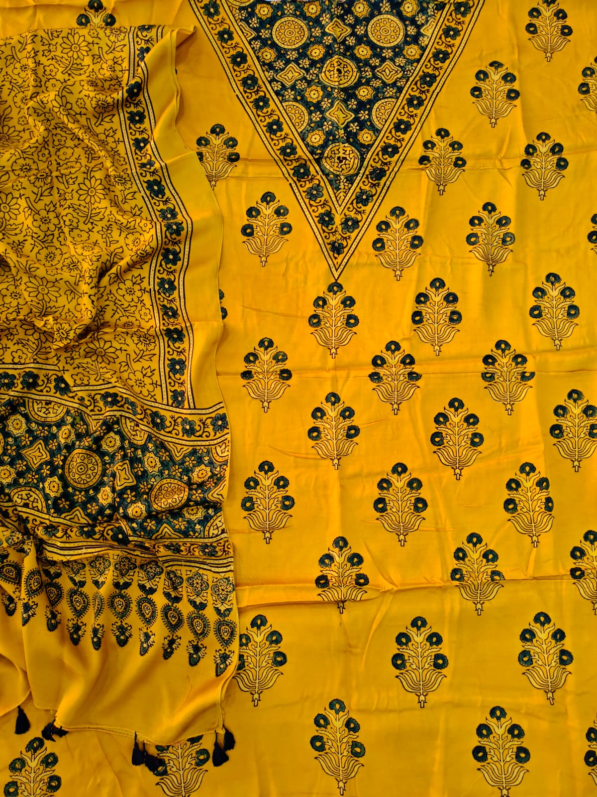 Vanaspati Ajrakh Hand Block Printed Suits Modal Silk Fabric (CIT91)